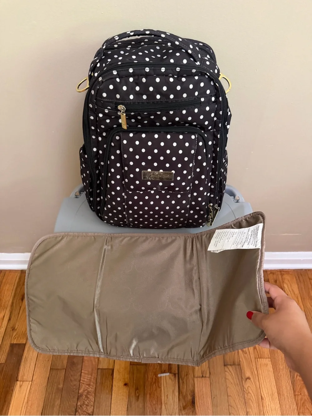 Ju-Ju-Be Black and White Polka Dot Diaper Backpack